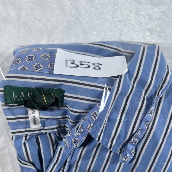 Lauren Ralph Lauren Mens L/XL Blue Button Down Shirt Striped Embroider Logo RARE - Picture 9 of 9
